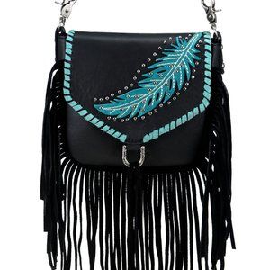 Montana West Black Leather Fringe Crossbody Bag\